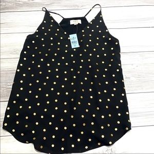 Loft Black and Gold Polkadot Women’s Top Size XXS